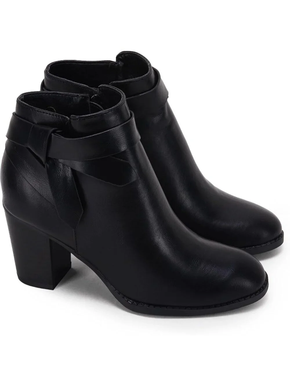 Women's Cool Black Tie Knot Closed Toe Stacked Heel Chelsea Pump Ankle Boots